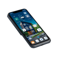 Smart home automation app displayed on mobile device showcasing home control features and modern design, file no background Smart home automation app on smartphone png