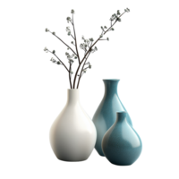 Elegant vases adorned with delicate flowers against a clean transparent backdrop, beautiful vases on transparent background png
