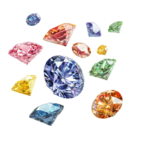 Colorful diamonds floating gracefully in the air against a clean transparent background, various colorful of diamonds floating on the airisolated transparent background png