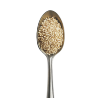 Quinoa grains in a silver spoon against a clean transparent background showing a healthy ingredient for cooking and nutrition, Quinoa in a spoon on transparent background png