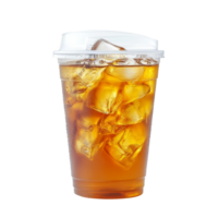 Refreshing iced tea in a clear plastic cup with a lid and ice, perfect for a hot day, ice tea in plastic cup with cap isolated on transparent background png