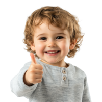 Joyful child giving a thumbs up while smiling warmly against a neutral background indoors, Happy child giving a thumbs up to the camera, transparent background png