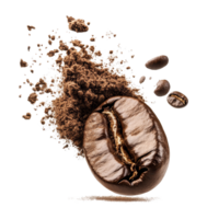 Coffee powder erupts from a roasted coffee bean, showcasing the rich texture and aroma of freshly ground coffee, Coffee powder burst from coffee bean Stock Photo png