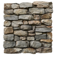 Natural stone wall isolated against a transparent background showcasing rustic texture and varying stone shapes, Stone Wall Isolated on transparent background png