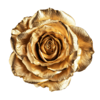 Elegant single gold rose viewed from above on a clean transparent background symbolizing beauty and luxury, single gold rose top view isolated on transparent background png