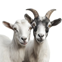 Two charming goats posing together on a clean transparent background in a lightfilled setting capturing their playful nature, Goats on transparent background png