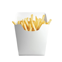 Freshly cooked French fries piled high in a plain transparent paper box on a minimalistic gray background, transparent paper box for french fries png