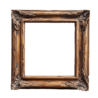 Wooden photo frame on a transparent background ready for artwork or a memorable photo display in a home or gallery setting, typical wooden frame on a transparent background png