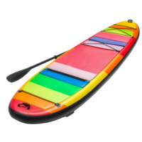 Vibrant paddle board with striped colors resting on a transparent background, showcasing the perfect design for water activities, Colorful paddle board isolated on transparent background png