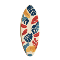 Retro surfboard with colorful leaf pattern against a transparent background, ready for summer beach adventures, surf board with retro pattern transparent background png