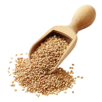 Sesame seeds in a wooden scoop on a clean transparent background ready for culinary use and healthy recipes, sesame in wood scoop on transparent background png