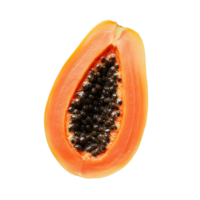 Ripe papaya slice displaying seeds on a clean transparent background, showcasing fresh tropical fruit appeal, slice ripe papaya with seed on transparent background png
