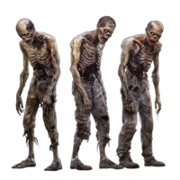 Spooky isolated zombies with distinct features in a hauntingly lifelike portrayal on a stark transparent background, Isolated Zombies Spooky Characters on transparent background Horror concept png