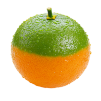 Fresh green and orange citrus fruit with droplets isolated on transparent background, green orange isolated on transparent background png