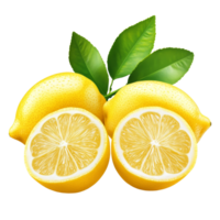 Fresh lemon with lush green leaves isolated on a transparent background perfect for culinary and healthrelated uses, Lemon with leaves isolated on transparent background png