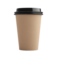 Mockup of a brown cardboard coffee cup with a black lid on a light background for design presentation, brown paper cardboard coffee cup mockup templates 3d render isolated on transparent background png