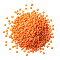 Fresh red lentils scattered on a clean transparent background for culinary use or healthy recipes, red lentils isolated on transparent background png