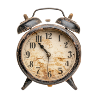 A classic vintage alarm clock with a rustic finish isolated on a transparent background, highlighting its unique design and nostalgia, classic vintage alarm clock isolated on transparent background png