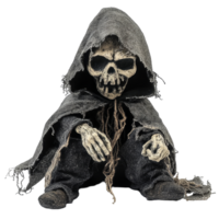 Creepy Halloween goblin figure with skeletal features on a plain transparent background, Nightmarish halloween gobelin figure on transparent background png