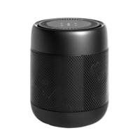 Portable black wireless speaker showcased on a clean, light background for easy visibility, black wireless portable speaker, file of isolated object with shadow on transparent background png