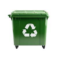 Green garbage container with recycling symbol at a community area promoting ecofriendly waste management, Green Garbage Container with Recycling Symbol, transparent background Generative A png