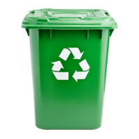 A square green trash can with a transparent recycle symbol, perfect for promoting ecofriendly waste management, square green trash can transparent recycle symbol pattern isolated on transparent png