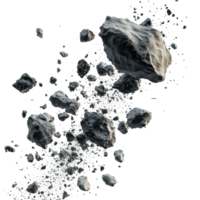 Floating asteroids in space isolation against a transparent backdrop illustrating cosmic debris, Asteroids in air template, isolated transparent background png