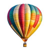 A vibrant hot air balloon ascends into the sky against a transparent background, showcasing colorful panels during a serene flight, Colorful Hot Air Balloon on transparent background png
