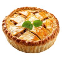 Delicious fresh meat pie resting on a transparent background with a golden crust and green garnish, Fresh tasty meat pie on a transparent background png
