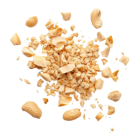 Crushed peanuts scattered on a transparent background showcasing the nuts texture and natural color, Peanut crushed into pieces over transparent background png