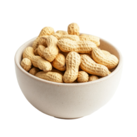 Fresh raw peanuts displayed in a simple bowl against a clean transparent background for an appealing nature shot, Fresh peanuts in a bowl on a transparent background png