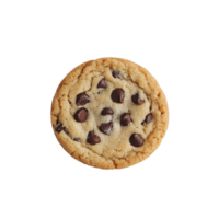 A delicious homemade chocolate chip cookie resting on a clean transparent background, showcasing its soft texture and rich chocolate chunks, Chocolate chip cookie on transparent background png