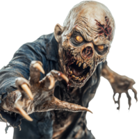 A terrifying zombie with claws reaching out, set against a stark transparent background, evoking fears of the undead, Scary Zombie with Claws on transparent background png