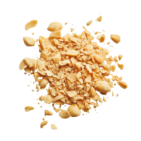 Crushed peanuts scattered on a transparent surface, showcasing their texture and color in natural lighting, Peanut crushed into pieces png