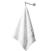 transparent hand towel hanging on a chrome holder against a clean, bright background for a fresh look in any space, Hand towel on the hanger isolated on transparent background png