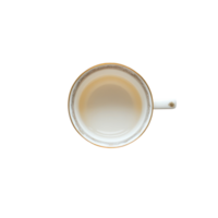 Aerial view of an elegant tea cup on a clean transparent background, highlighting its delicate design and serene charm, Topview tea cup on a transparent background png