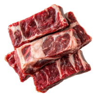 Fresh raw beef ribs on a transparent background ready for cooking or grilling, Isolated chopped fresh raw beef ribs meat png