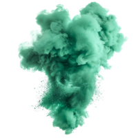 Dynamic green paint splash explosion creating a vivid smoke cloud on a clear background, green paint splash explosion smoke cloud isolated on transparent background png