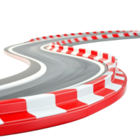 Curving race track lined with red and transparent barriers invites excitement for racers and spectators at a vibrant motorsport, Curving Race Track with Red and transparent Barriers, Isolated on png