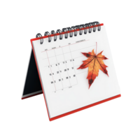 November table calendar featuring a vibrant maple leaf on a transparent background, table calendar 2025 november isolated on transparent background png
