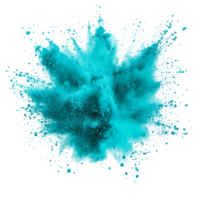 Cyan color powder explosion isolated on transparent background creating a vibrant cloud of fine particles, cyan color powder pulver explosion isolated on transparent background png