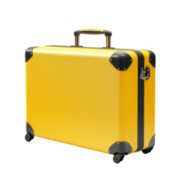 Bright yellow travel suitcase with sturdy wheels, perfect for vacation or business trips, big yellow travel suitcase, file of isolated object with shadow on transparent background png