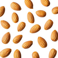 A collection of almonds scattered on a transparent background showcasing their natural texture, almonds on transparent background png