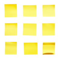 A collection of yellow sticky postit notes arranged in a neat grid on a clean transparent background for daily reminders, yellow sticky post it notes isolated on transparent background png