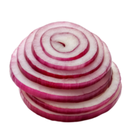 Freshly sliced red onion rounds on a clean transparent background ready for culinary use or garnishing dishes, Red sliced onion isolated on transparent background png