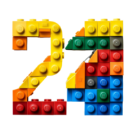 Colorful numbers created with building blocks showcase vibrant creativity on a bright transparent surface, Colorful 2024 Year Formed by Lego Bricks On transparent background png