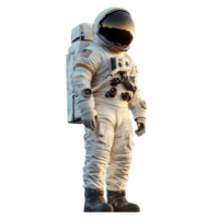 An isolated astronaut in a space suit stands on an unknown celestial surface under a clear sky, Space Explorer Isolated Astronaut in Suit isolated on transparent background png