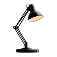 Black desk lamp with adjustable arm on a transparent background for modern workspace lighting, black desk lamp isolated on transparent backgroundfile png