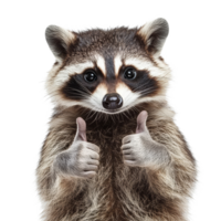Raccoon giving a thumbs up, showcasing a playful expression on a transparent background, Raccoon Giving ThumbsUp Isolated on transparent background png