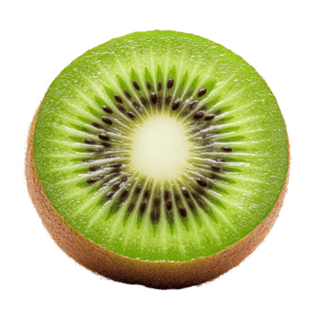 metà Kiwi frutta visualizzato su un' pulito trasparente sfondo in mostra suo vivace verde colore e distintivo seme modello, metà Kiwi frutta su trasparente sfondo png